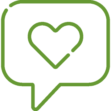 Love of customers icon - heart speech bubble representing nutritious products