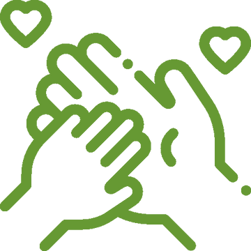 Love of family icon - people with hearts representing integrity and excellence